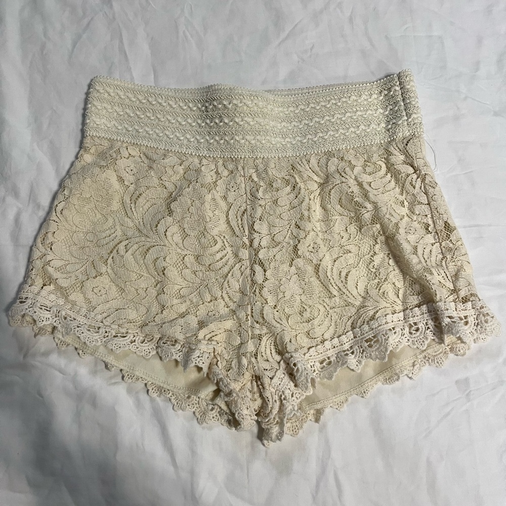 Cream colored lace shorts